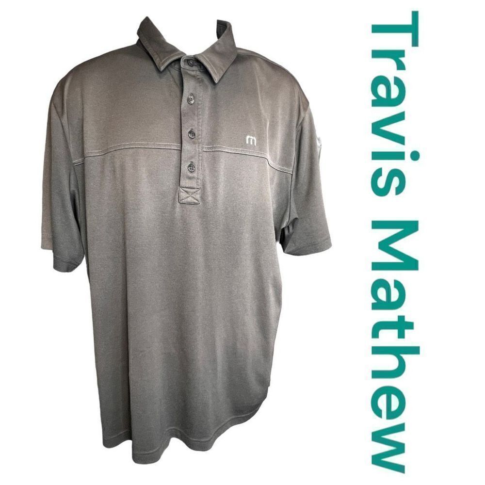 Travis Mathew Men's Collared Short Sleeve Golf Polo Shirt Charcoal Gray Medium